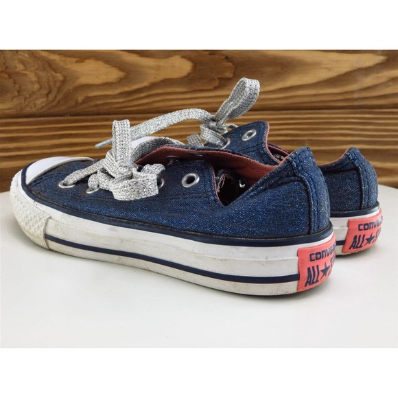 Converse Sz 13 Shoes Girls Youth Sneaker Blue Fabric - Picture 9 of 11